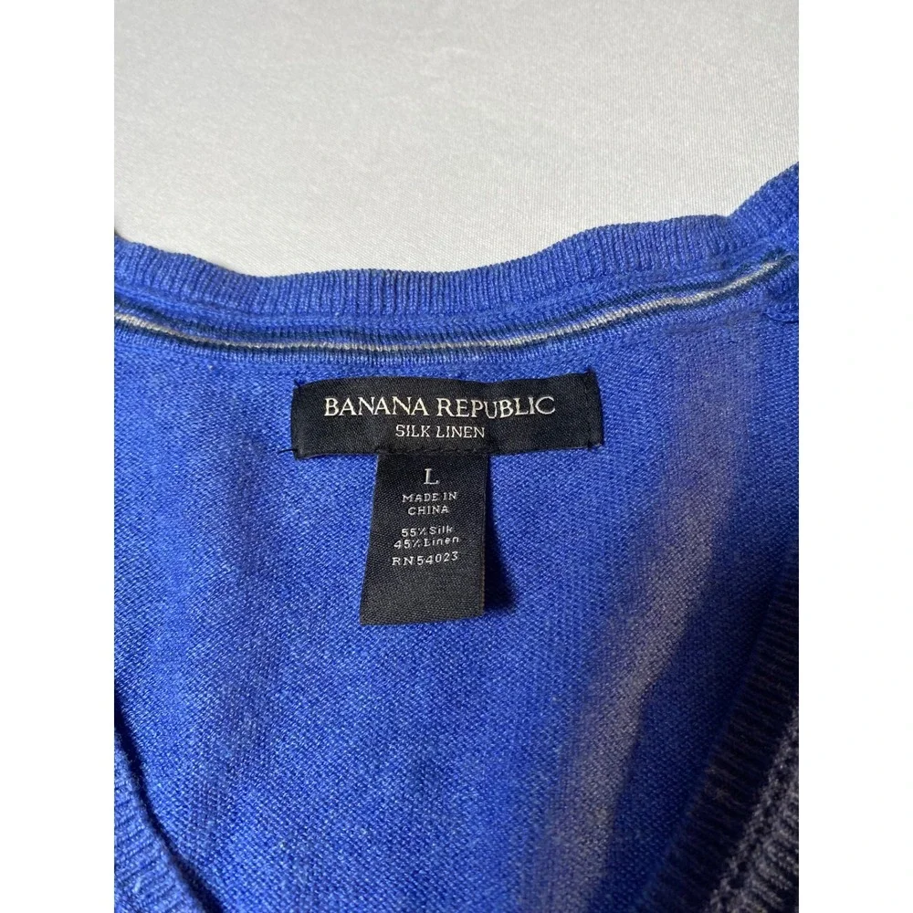 Banana Republic Mens Silk Linen V-Neck Sweater Blue Large RN54023